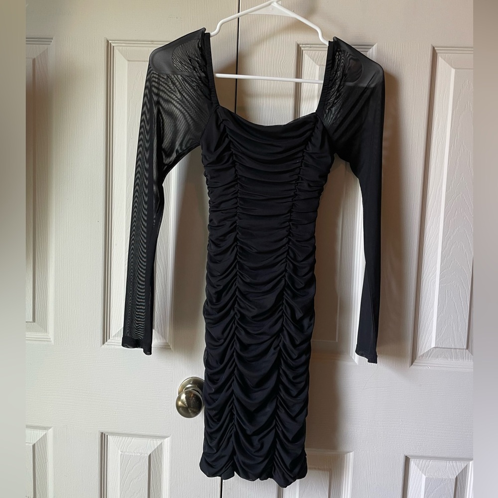 Leith Black Ruched Long Sleeve Bodycon Dress